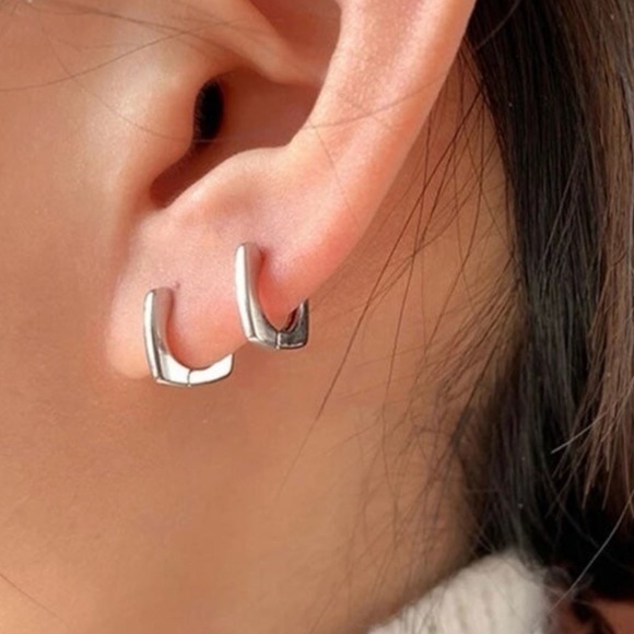 Modest Lu Jewelry - COPY - Sterling Silver Mini Small Square Huggie Hoop Earrings